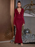 Black glitter maxi dress with V-neckline and tie back - View 11 | WEUXS