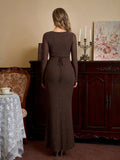 Black glitter maxi dress with V-neckline and tie back - View 14 | WEUXS
