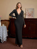 Black glitter maxi dress with V-neckline and tie back - View 6 | WEUXS