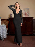 Elegant black glitter maxi dress with V-neckline
