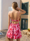 cut out deep v-neck floral print cami dress#color_butterfly