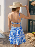 cut out deep v-neck floral print cami dress#color_blue