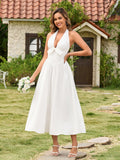 White halter neck maxi dress with bow detail - View 6 | WEUXS