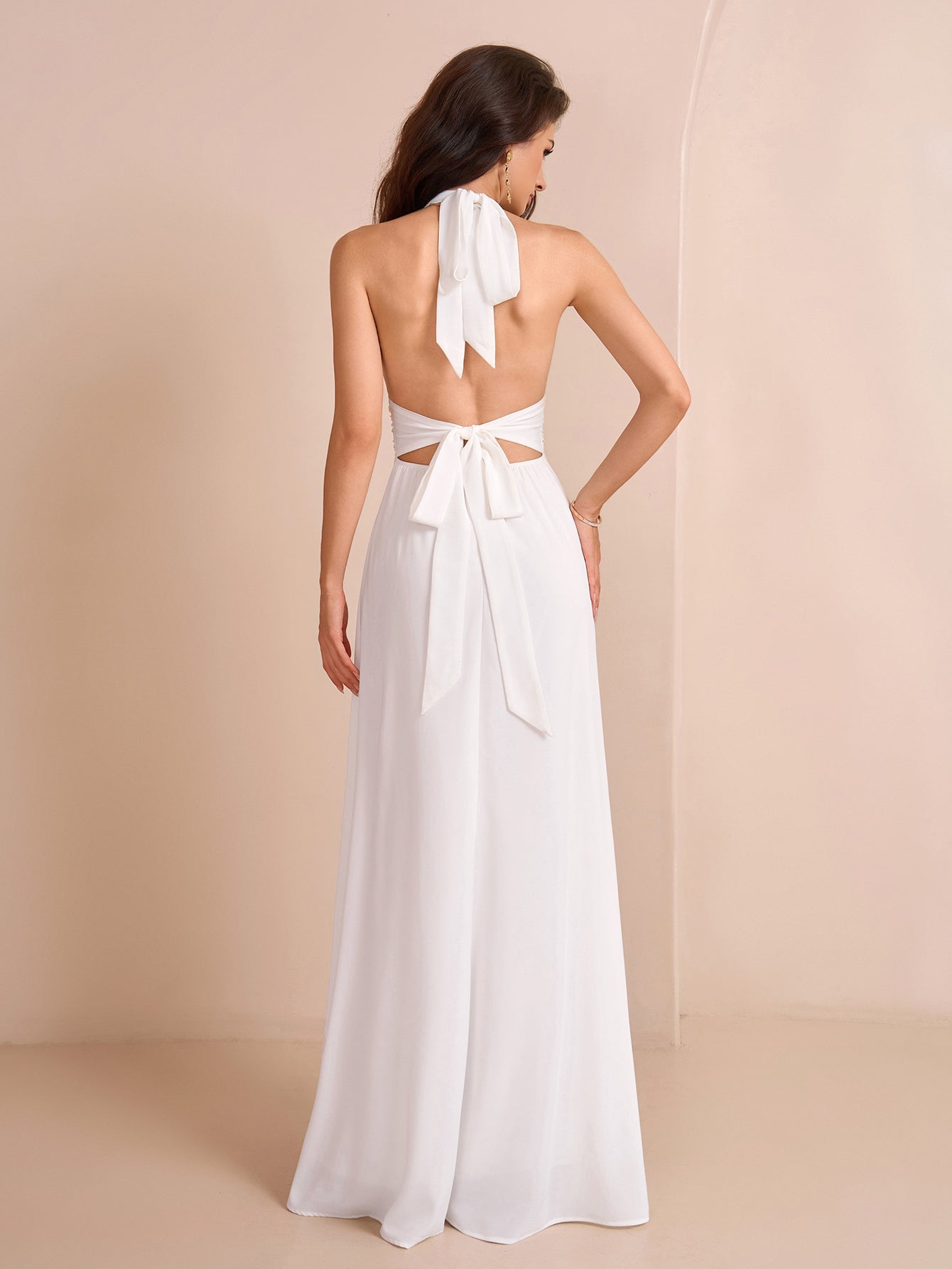 Yellow halter neck maxi dress with split thigh - View 8 | WEUXS