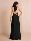 Yellow halter neck maxi dress with split thigh - View 14 | WEUXS