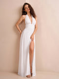 Yellow halter neck maxi dress with split thigh - View 12 | WEUXS
