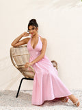 Pink plaid halter neck midi dress - View 6 | WEUXS
