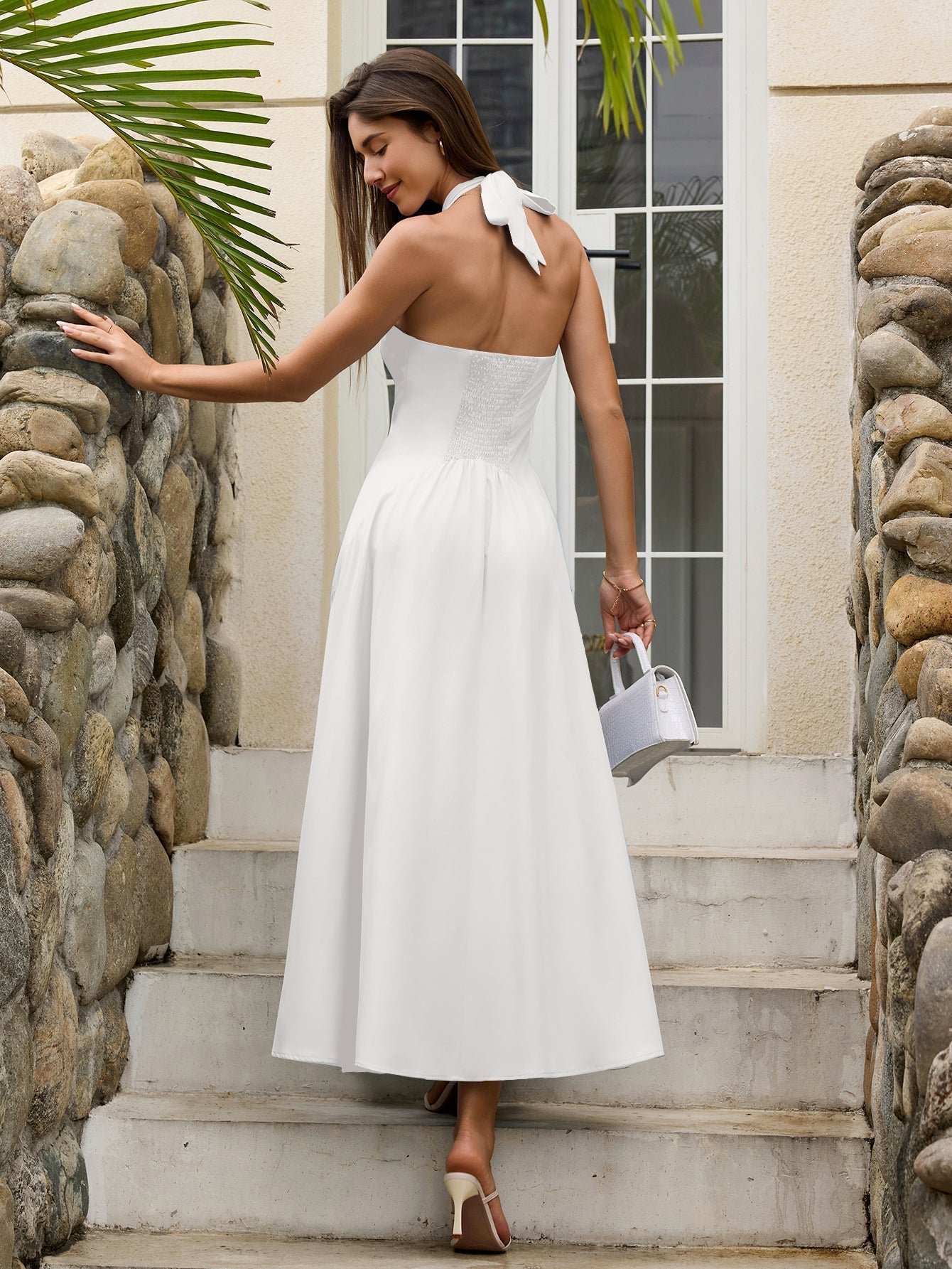 Blue maxi halter neck dress - View 12 | WEUXS