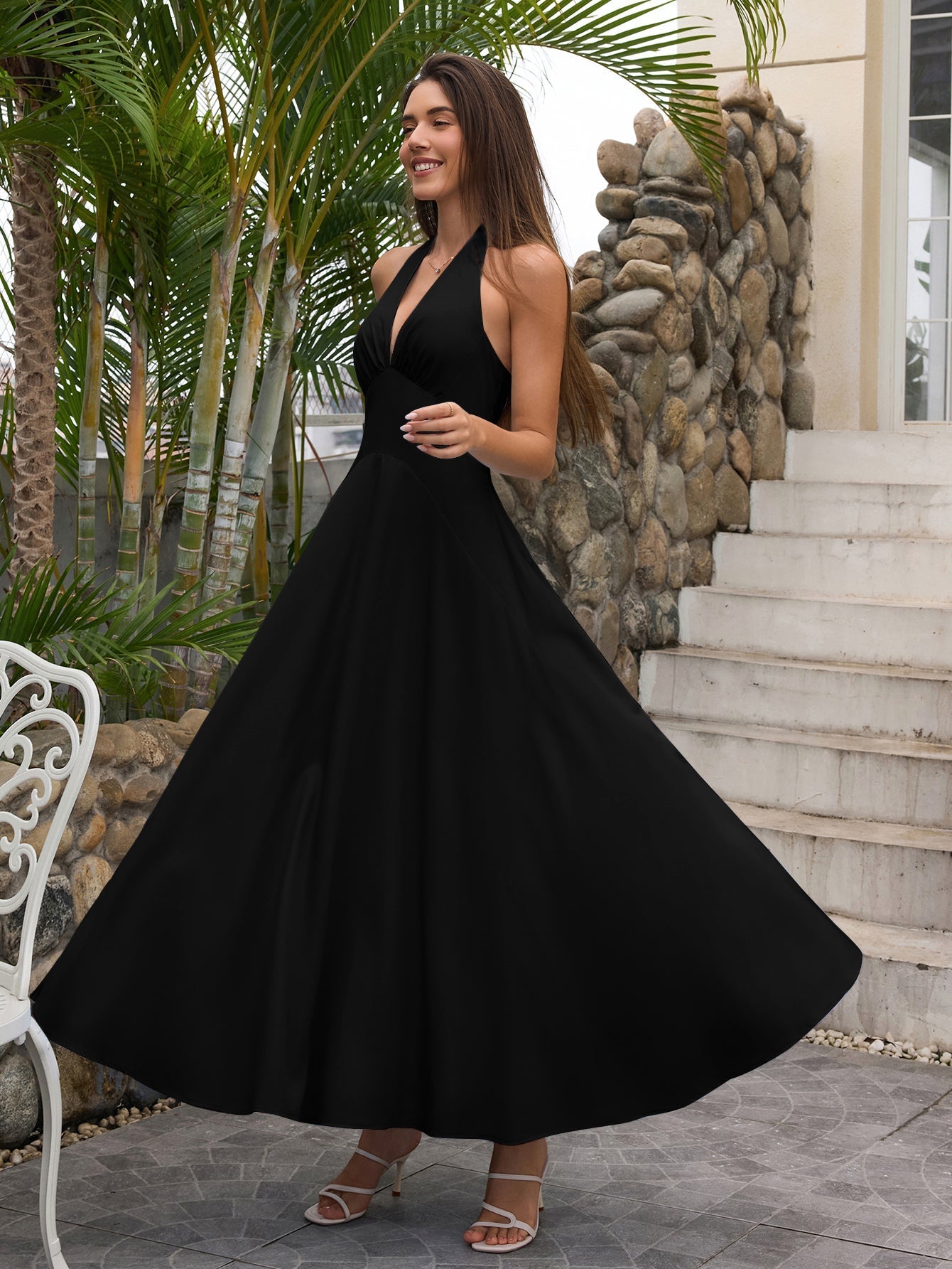 Blue maxi halter neck dress - View 16 | WEUXS