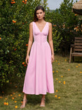 White Maxi V-Neck Button Front Dress - View 7 | WEUXS