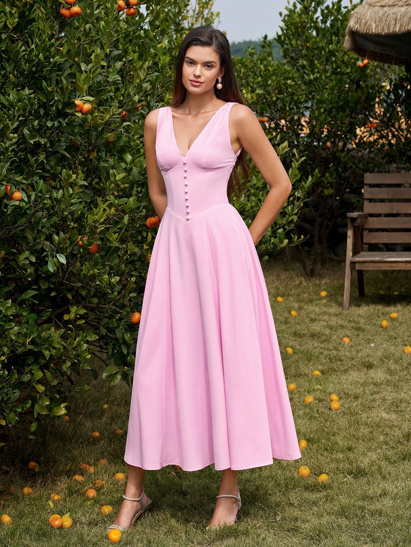 White Maxi V-Neck Button Front Dress - View 9 | WEUXS