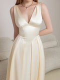 Beige satin midi dress - View 6 | WEUXS