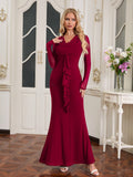Draped Collar Ribbon Trim Maxi Dress - View 12 | WEUXS