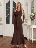 Elegant brown draped collar dress for formal events