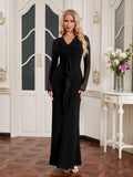 Draped Collar Ribbon Trim Maxi Dress - View 17 | WEUXS