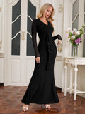 Draped Collar Ribbon Trim Maxi Dress - View 13 | WEUXS