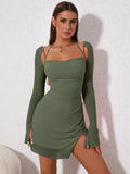 Mesh Flounce Sleeve Ruched Mini Dress - View 45 | WEUXS