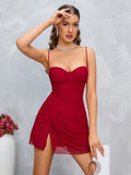 Fitted Mesh Cami Dress with Split Hem - View 12 | WEUXS