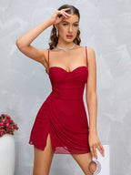 Fitted Mesh Cami Dress with Split Hem - View 12 | WEUXS
