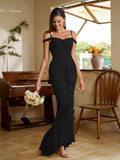 Ruched Sleeve Draped Asymmetrical Hem Mesh Dress#color_black