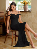 Sleeve Ruched Draped Asymmetrical Hem Mesh Dress#color_black