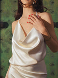 Satin Halter Neck Maxi Dress with Split - View 6 | WEUXS