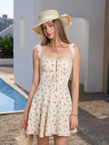 Floral print mini dress with lace trim - View 6 | WEUXS