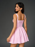 Gingham Print Fit and Flare Dress - View 14 | WEUXS