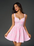 Gingham Print Fit and Flare Dress - View 16 | WEUXS