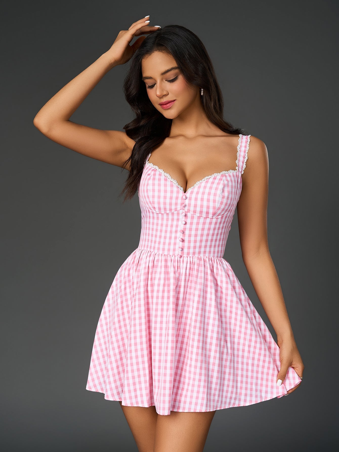 Gingham Print Fit and Flare Dress - View 15 | WEUXS