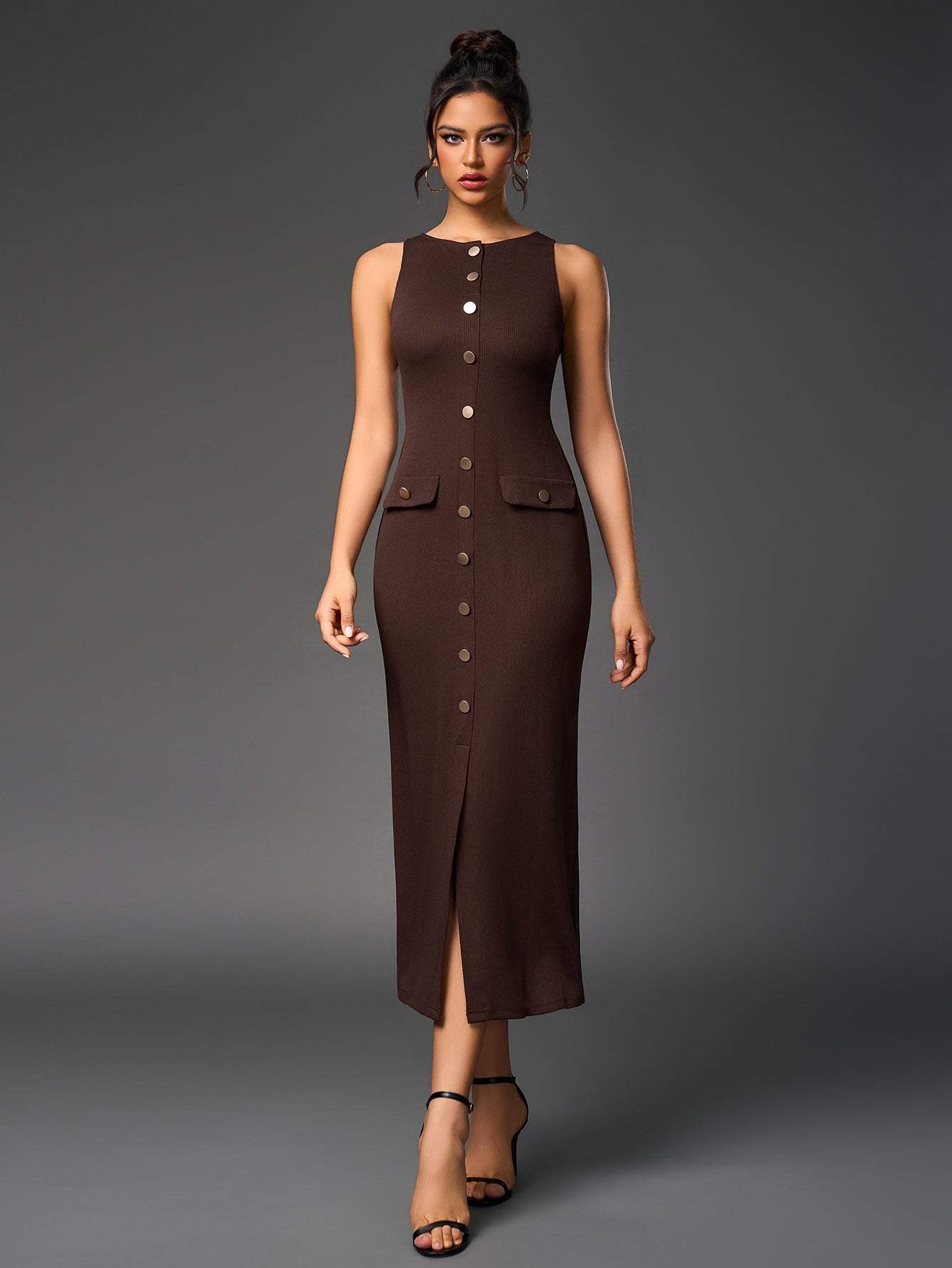 Sleeveless button midi dress - View 17 | WEUXS