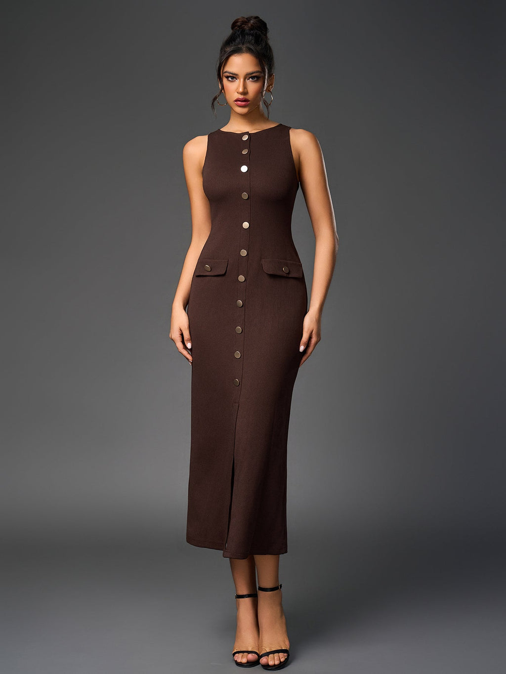 Sleeveless button midi dress - View 13 | WEUXS