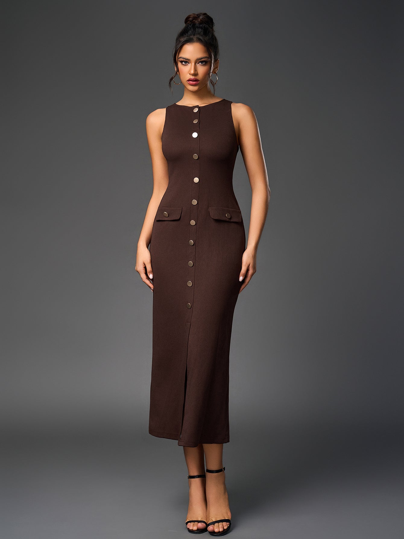 Sleeveless button midi dress - View 13 | WEUXS