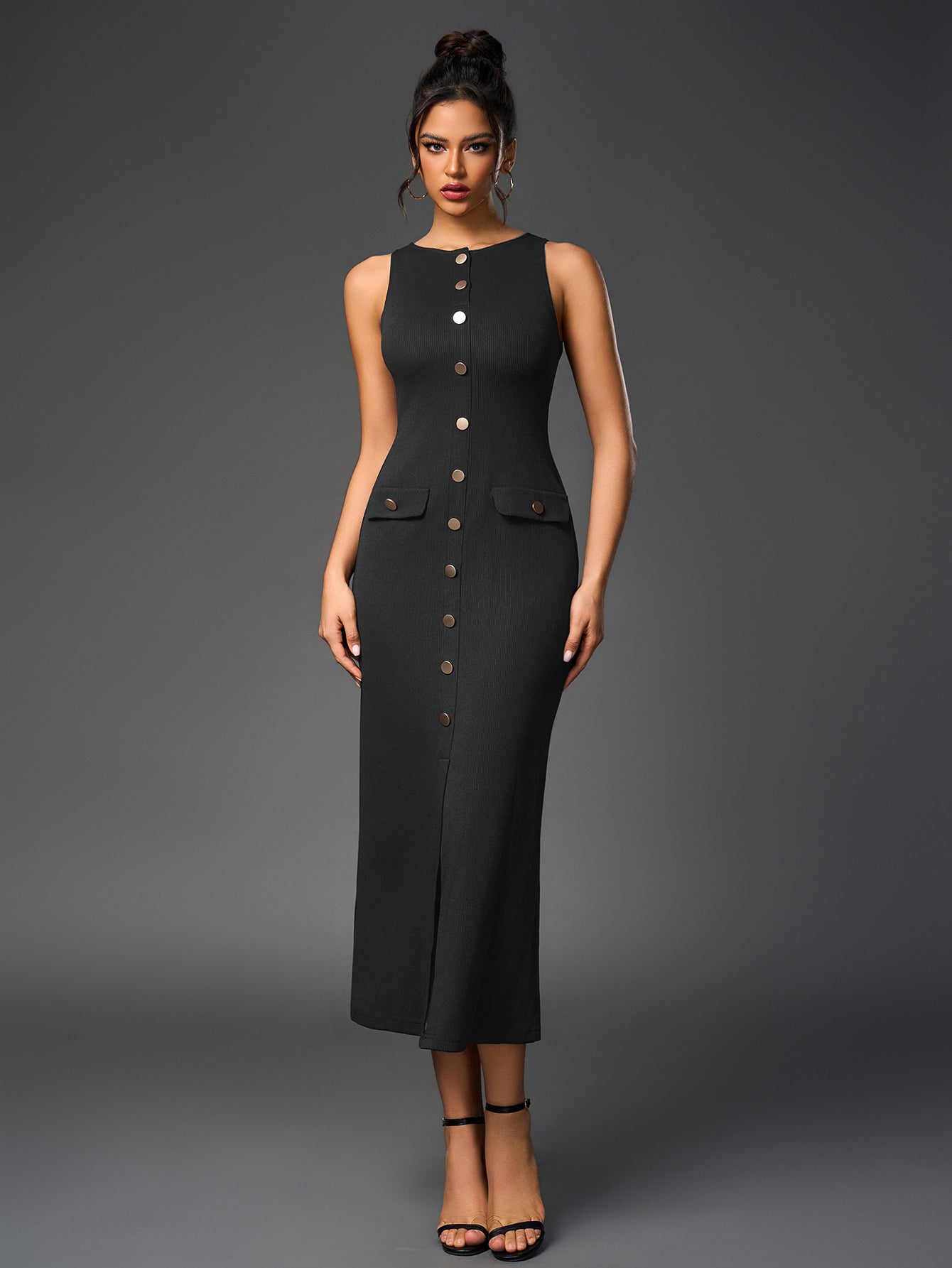 Sleeveless button midi dress - View 7 | WEUXS