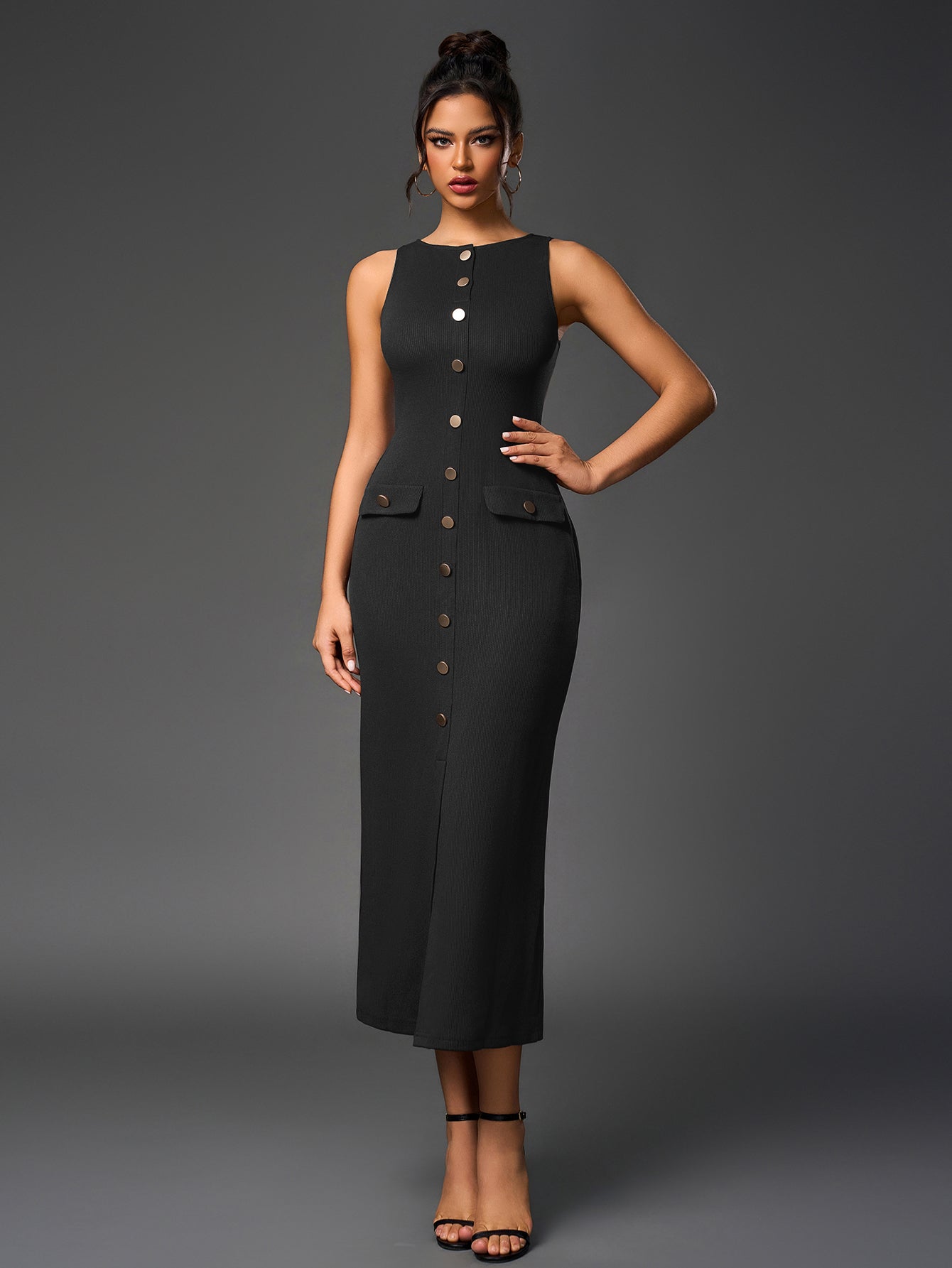 Sleeveless button midi dress - View 10 | WEUXS