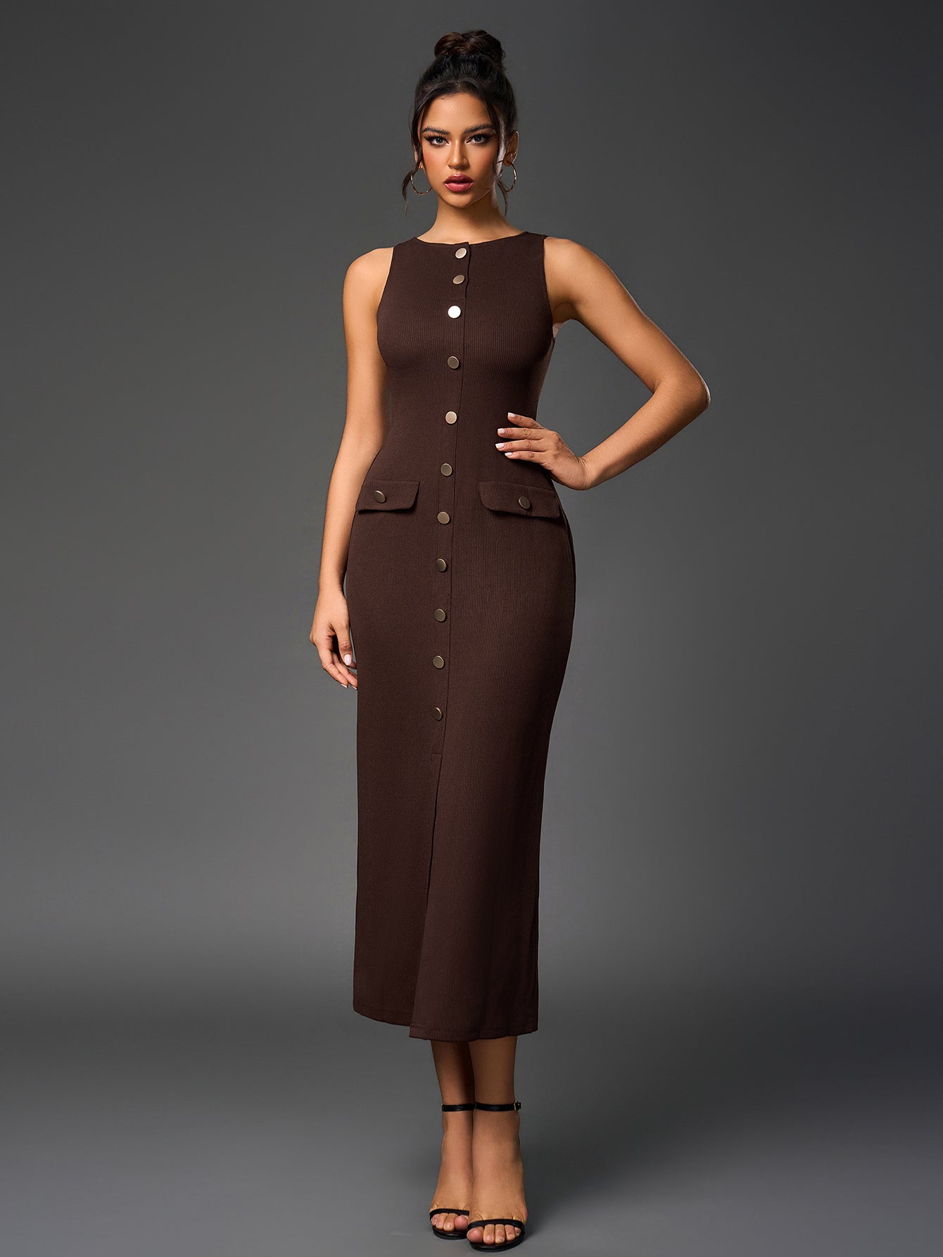 Sleeveless button midi dress - View 16 | WEUXS