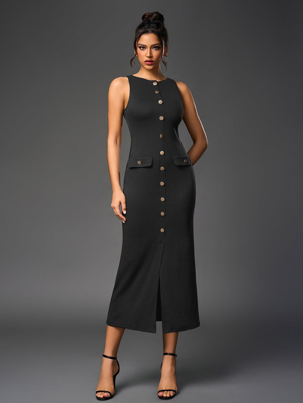Sleeveless button midi dress - View 9 | WEUXS