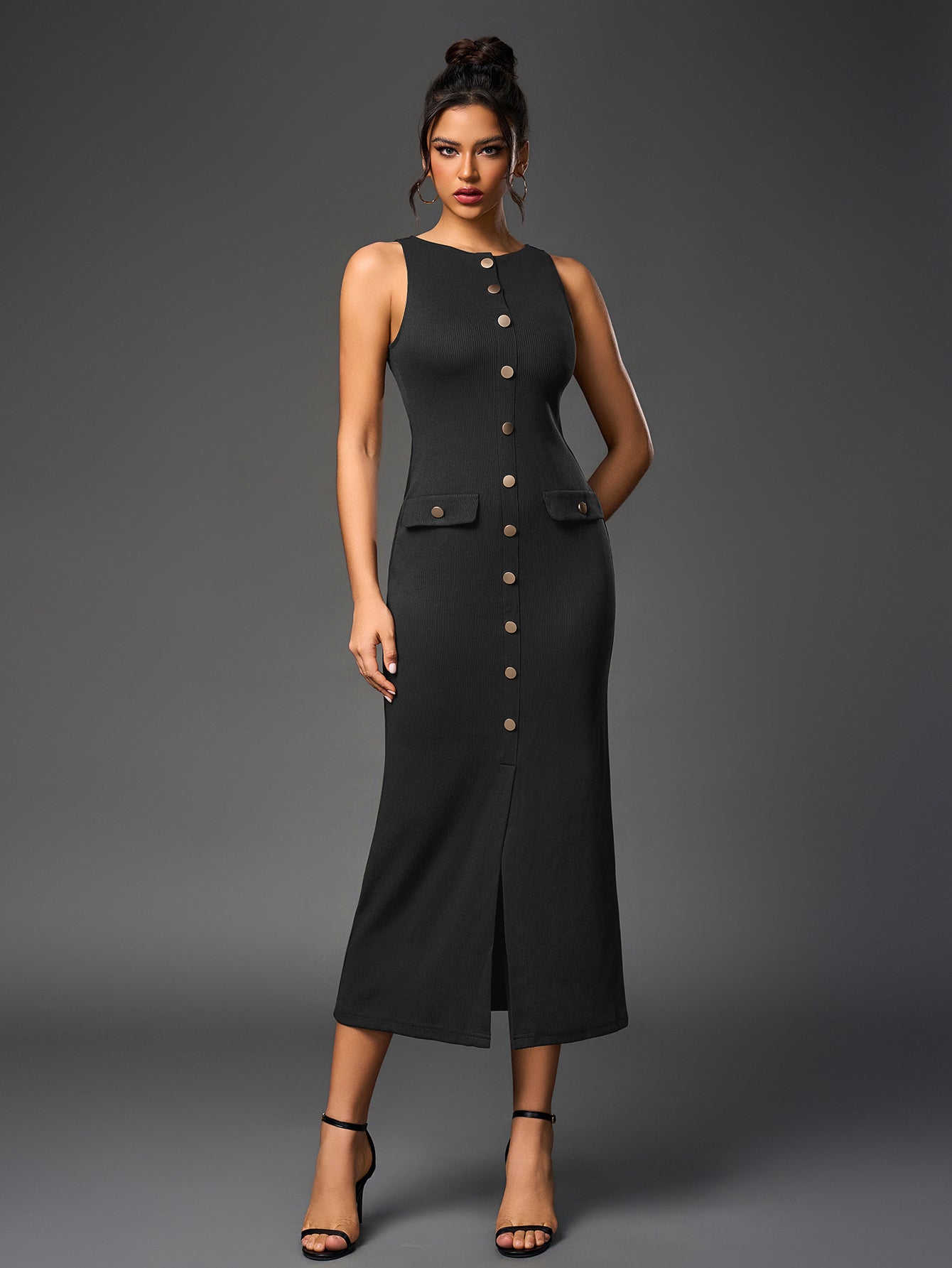 Sleeveless button midi dress - View 9 | WEUXS