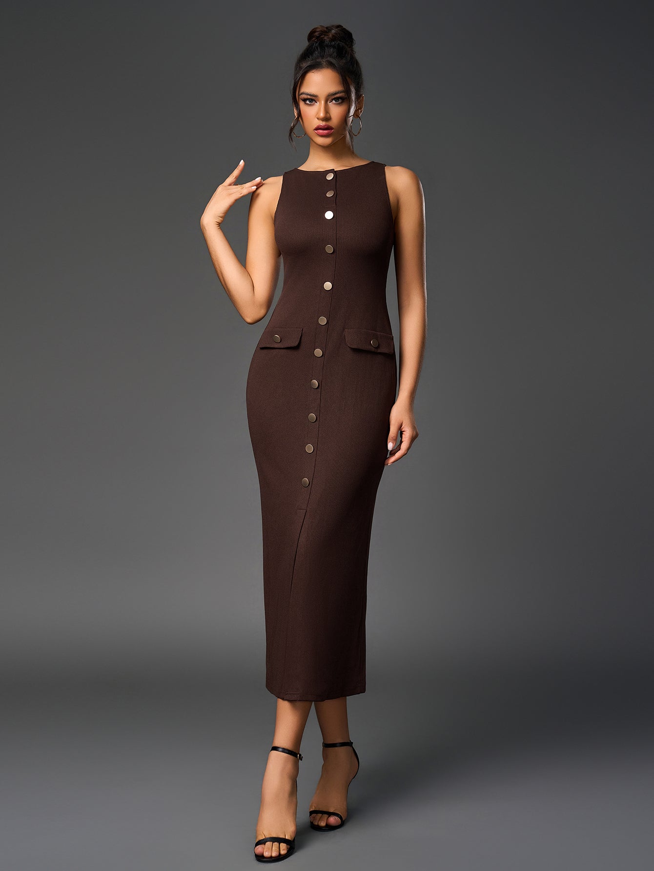 Sleeveless button midi dress - View 15 | WEUXS
