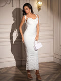 White ruched maxi dress with embellished knot straps - View 6 | WEUXS