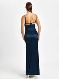 Satin evening gown with embellished straps - View 32 | WEUXS