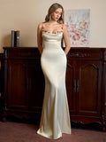 Satin evening gown with embellished straps - View 6 | WEUXS
