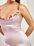 Satin evening gown with embellished straps - View 18 | WEUXS