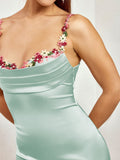 Satin evening gown with embellished straps - View 12 | WEUXS