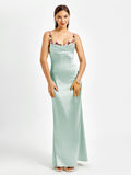 Satin evening gown with embellished straps - View 11 | WEUXS