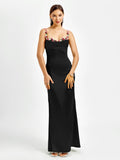 Satin evening gown with embellished straps - View 29 | WEUXS