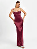 Satin evening gown with embellished straps - View 19 | WEUXS