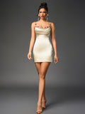 tie back satin embellished strap mini dress#color_ivory