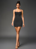 Satin Mini Dress with Embellished Straps - View 11 | WEUXS