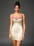 Satin Mini Dress with Embellished Straps - View 13 | WEUXS
